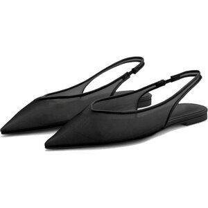 Women's Mesh Black Comfortable Slingback Elegant chic Flats Shoes For Party